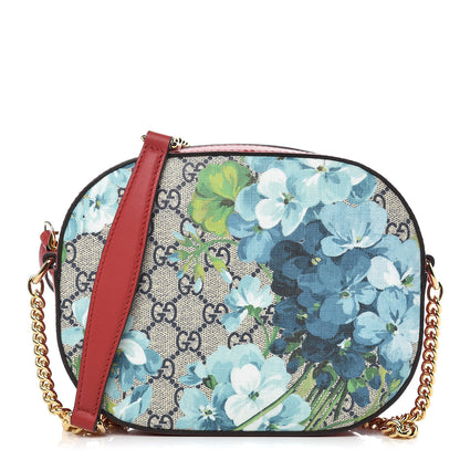 Gucci GG Supreme Monogram Blooms Mini Chain Shoulder Bag Beige Blue Navy Hibiscus Red 1 of 9