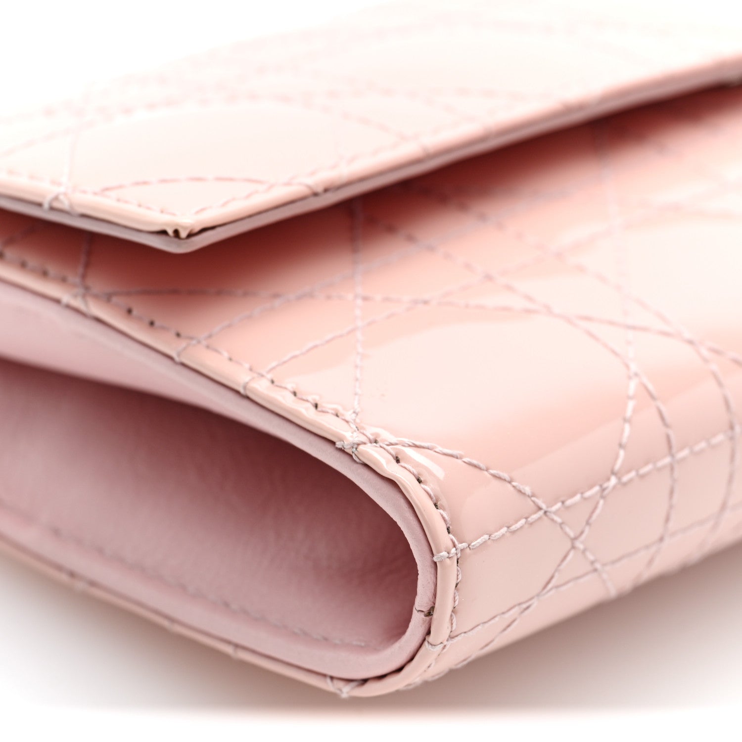 Christian Dior Patent Cannage Lady Dior Rendezvous Wallet On Chain Rose 8 of 9