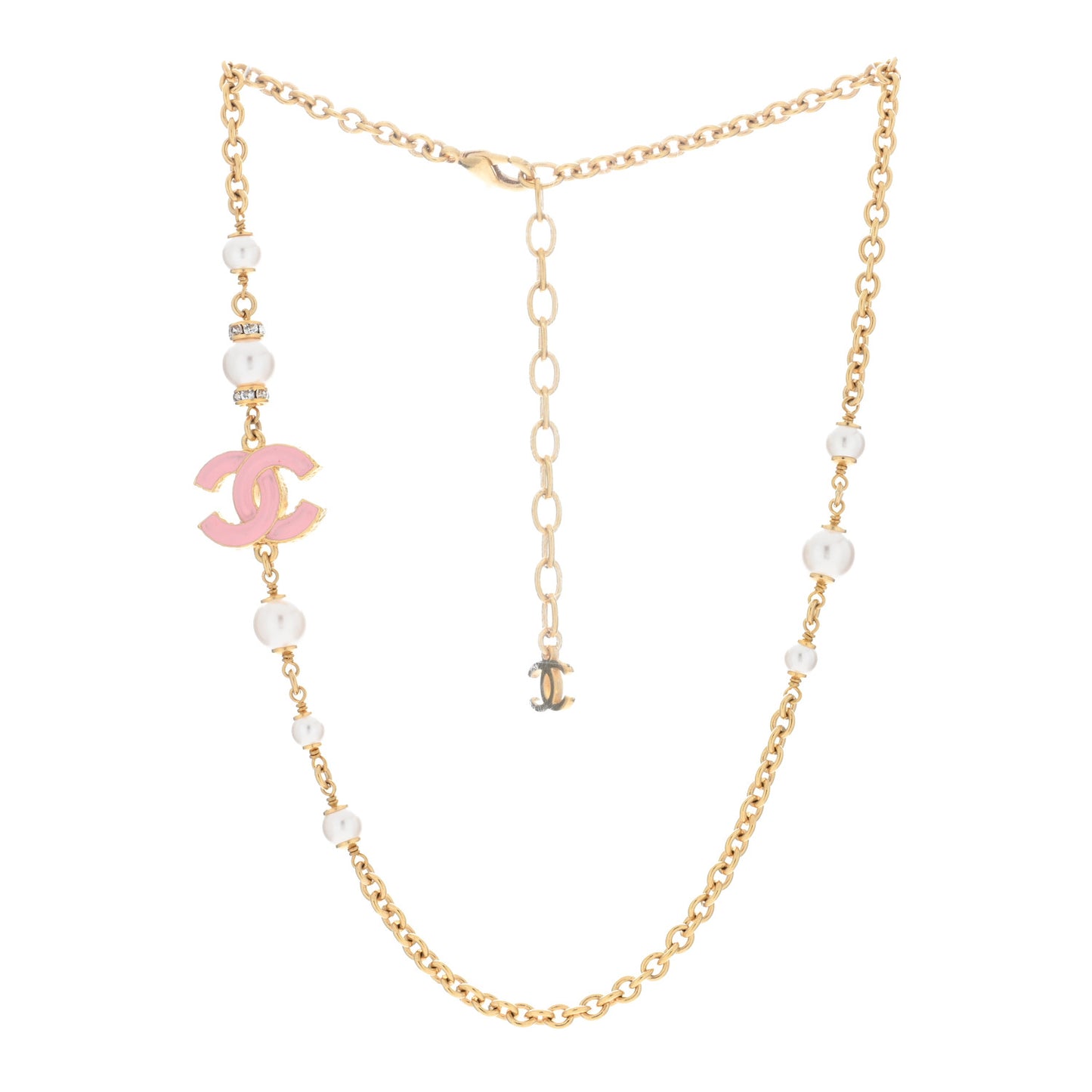 Pearl Crystal CC Choker Necklace Gold Pink White