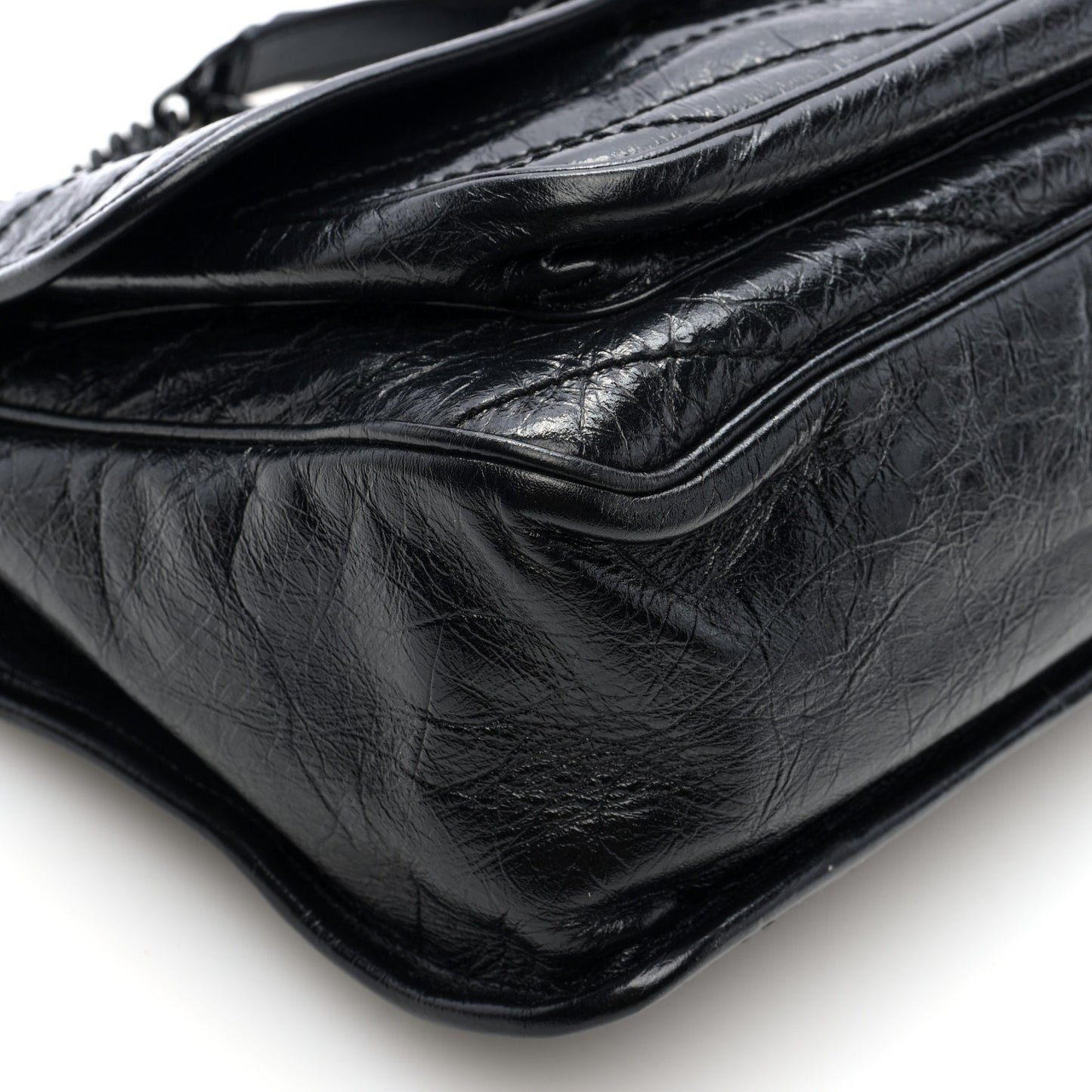 Crinkled Calfskin Matelasse Monogram Medium Niki Chain Satchel Black