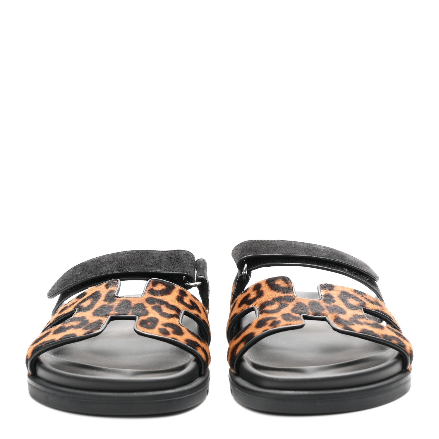 Hermes Moire Calfskin Suede Goatskin Womens Leopard Chypre Sandals 40 Gold Black 3 of 9