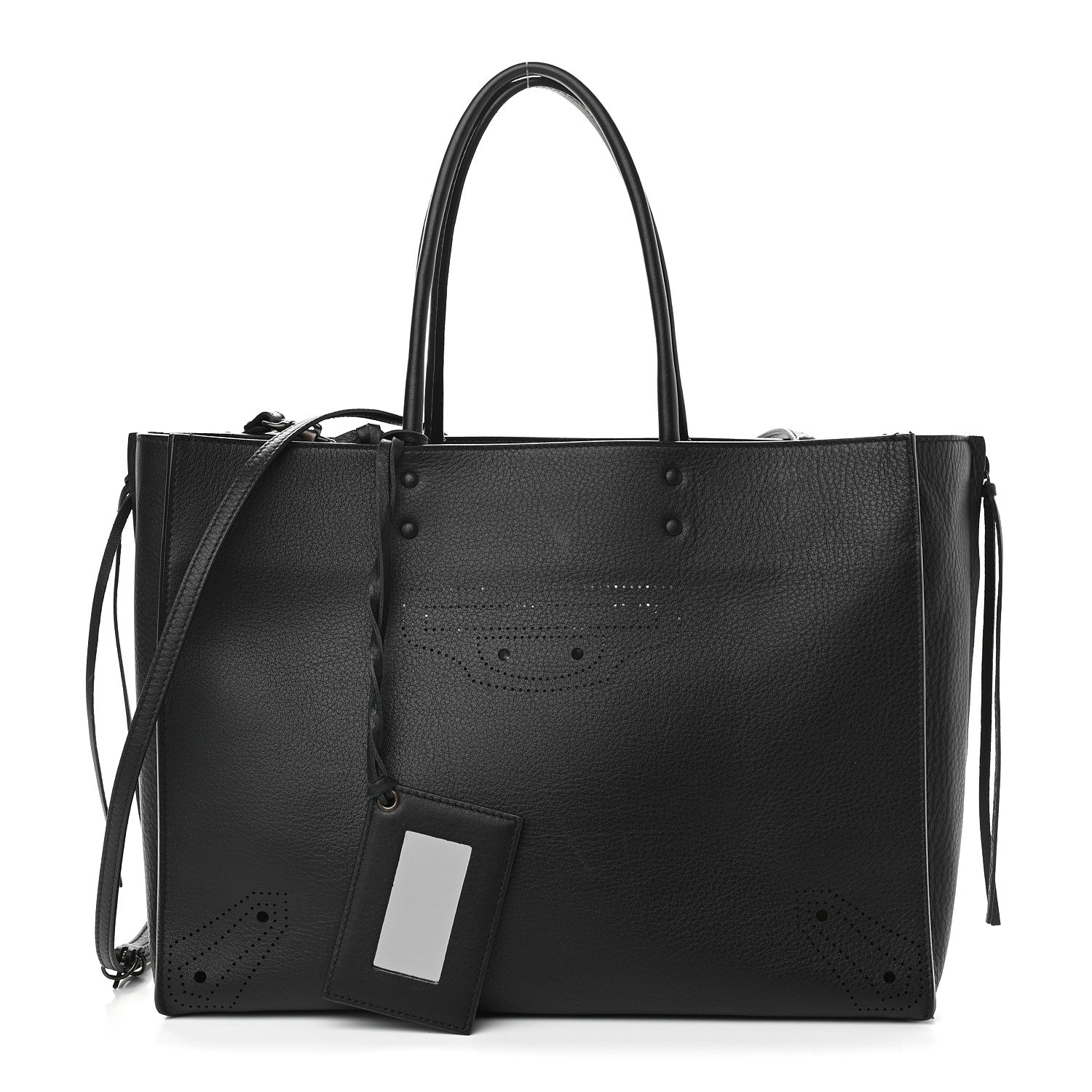 Balenciaga Calfskin Blackout Hardware Perforated Papier B4 Tote Black 1 of 12