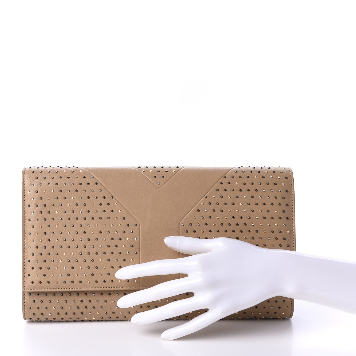Saint Laurent Lambskin Studded Y Clutch Beige 2 of 10