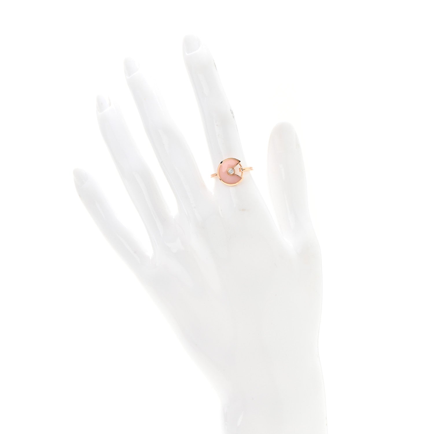 Cartier 18K Pink Gold Diamond Pink Opal Amulette de Cartier Ring 51 5.75 2 of 6