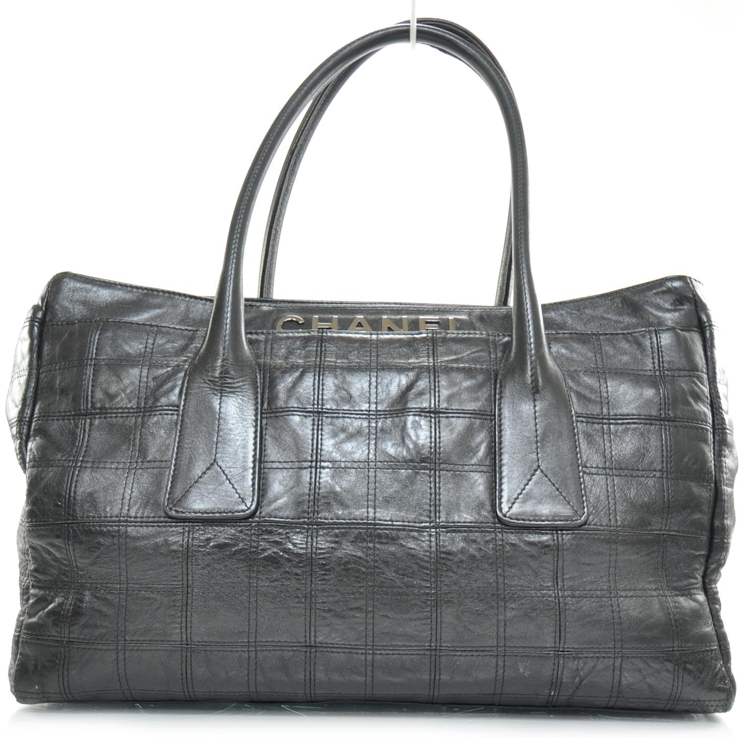 Chanel Leather Square Stitched Lax Shopping Tote Black 1 of 11