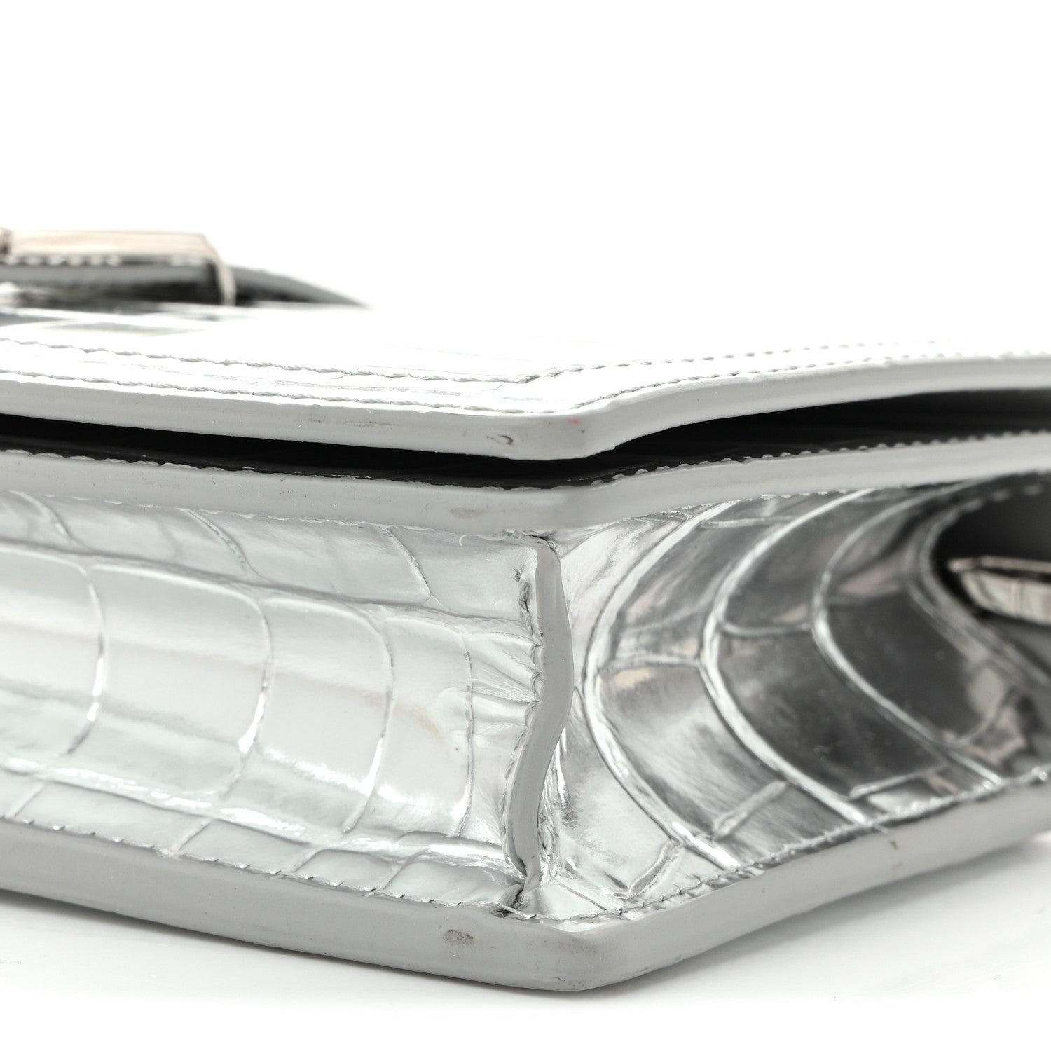Versace Metallic Crocodile Embossed Calfskin Greca Goddess Wallet On Chain Silver 9 of 9