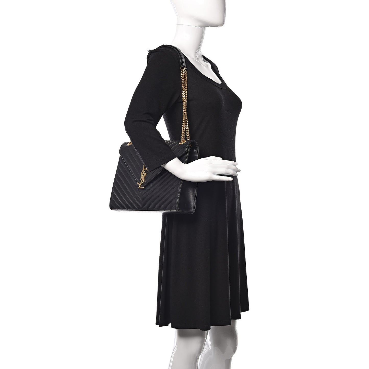 Smooth Calfskin Matelasse Chevron Large Monogram Satchel Black