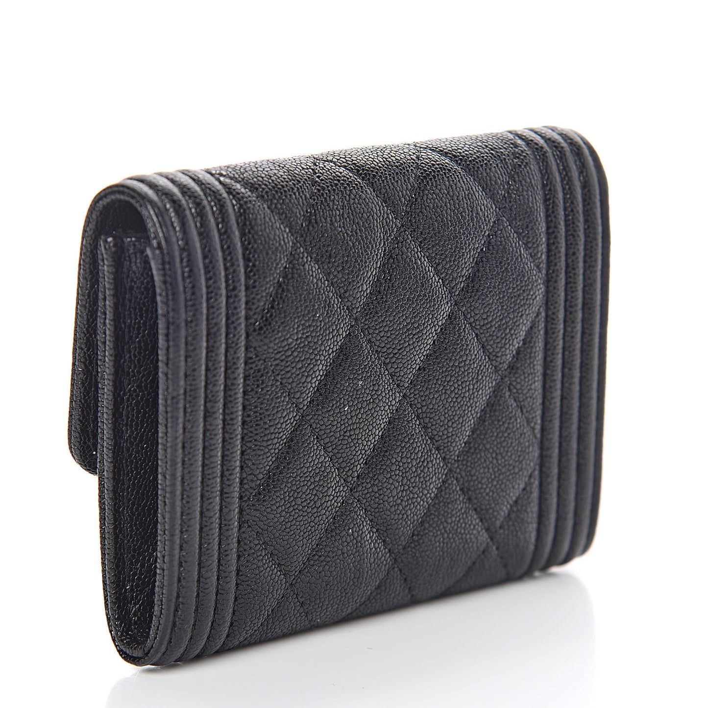 Caviar Quilted Boy Flap Card Holder Black
