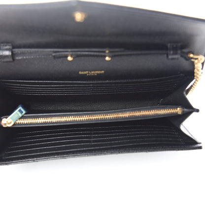 Saint Laurent Grain De Poudre Matelasse Chevron Monogram Chain Wallet Black 4 of 9