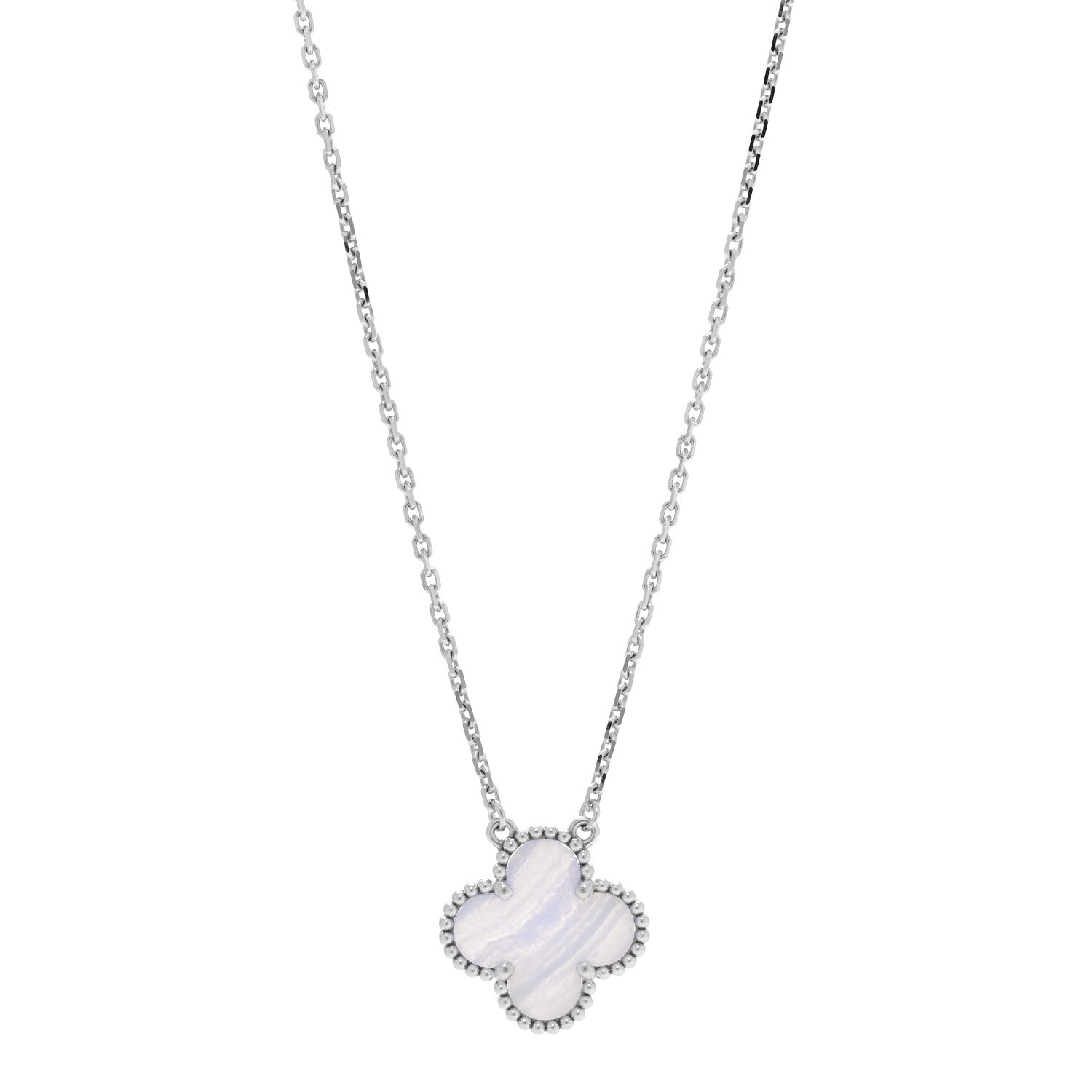 Van Cleef & Arpels 18K White Gold Chalcedony Vintage Alhambra Pendant Necklace 1 of 4