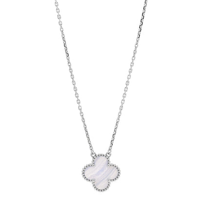 Van Cleef & Arpels 18K White Gold Chalcedony Vintage Alhambra Pendant Necklace 1 of 4