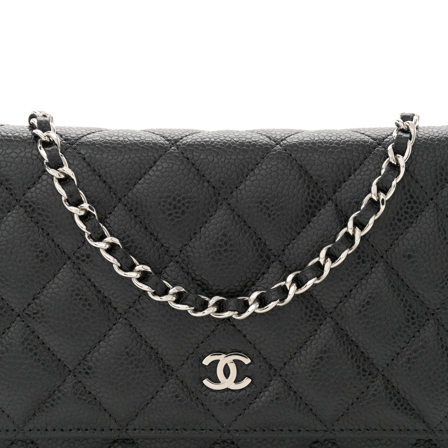 Caviar Quilted Wallet on Chain WOC Black