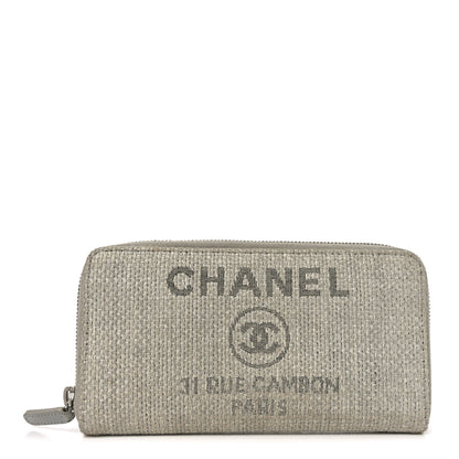 Chanel Canvas Deauville Zip Around Wallet Grey 1 of 10