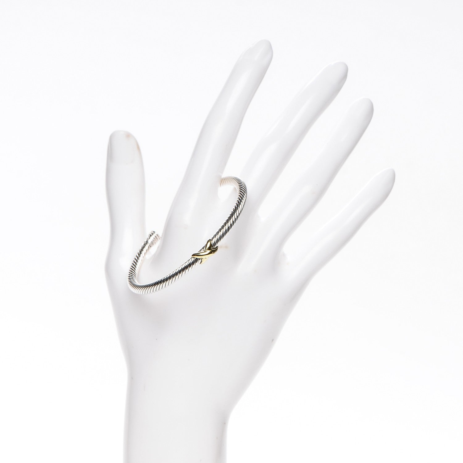 David Yurman Sterling Silver 18K Yellow Gold 4mm X Station Cable Bracelet 2 of 4
