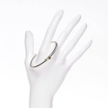 David Yurman Sterling Silver 18K Yellow Gold 4mm X Station Cable Bracelet 2 of 4