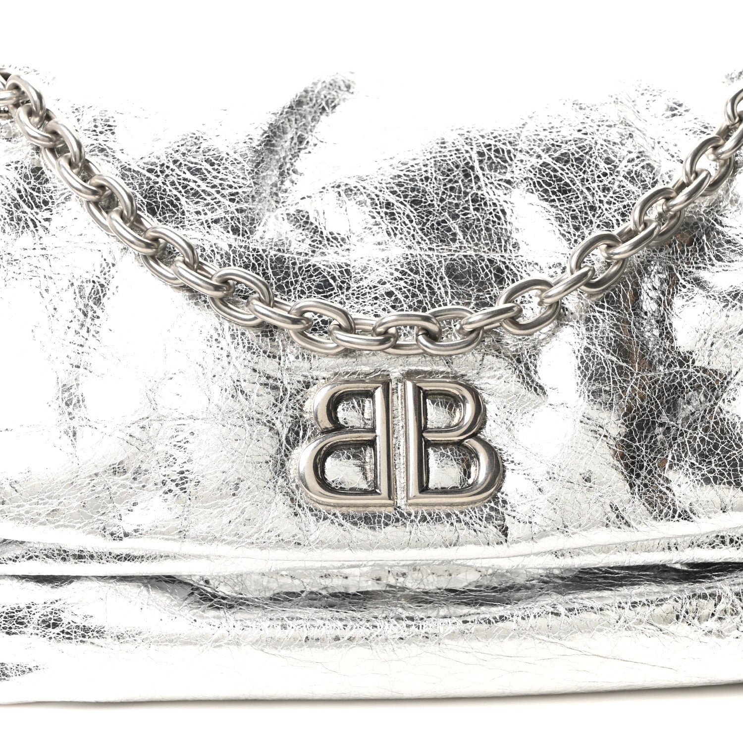 Balenciaga Metallized Arena Calfskin Medium Monaco Chain Shoulder Bag Silver 8 of 10