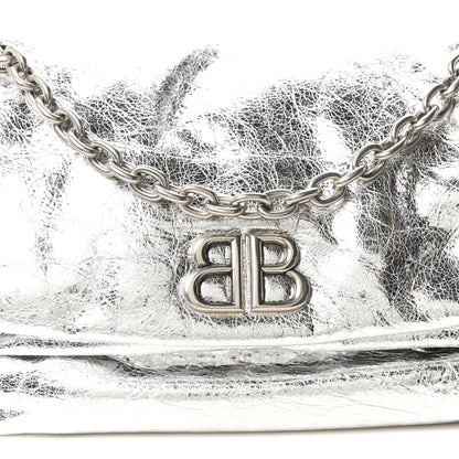 Balenciaga Metallized Arena Calfskin Medium Monaco Chain Shoulder Bag Silver 8 of 10