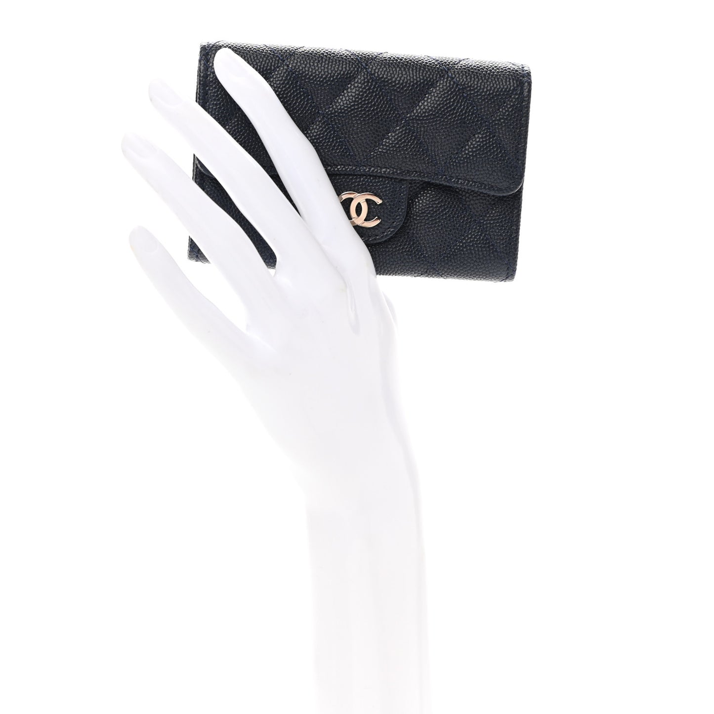 Caviar Quilted Flap Card Holder Wallet