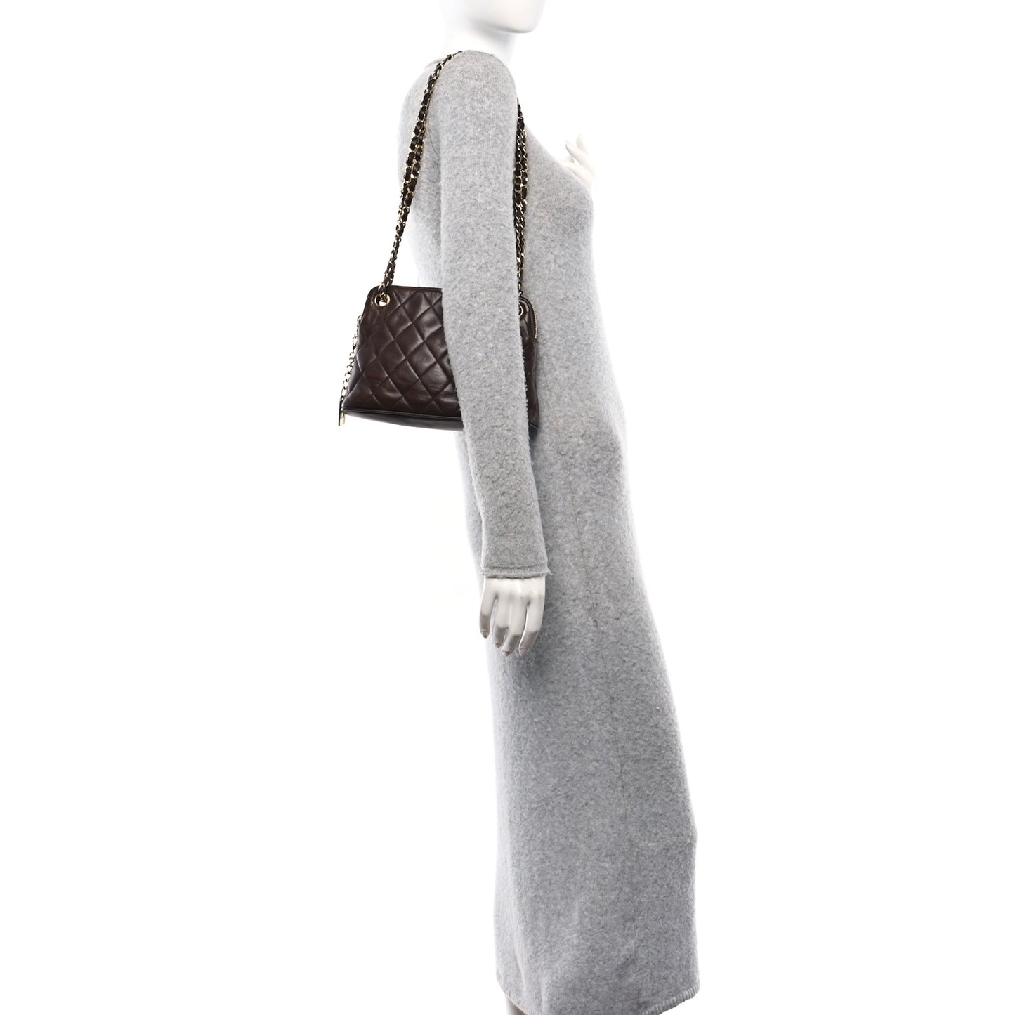 Lambskin Quilted Shoulder Bag Brown
