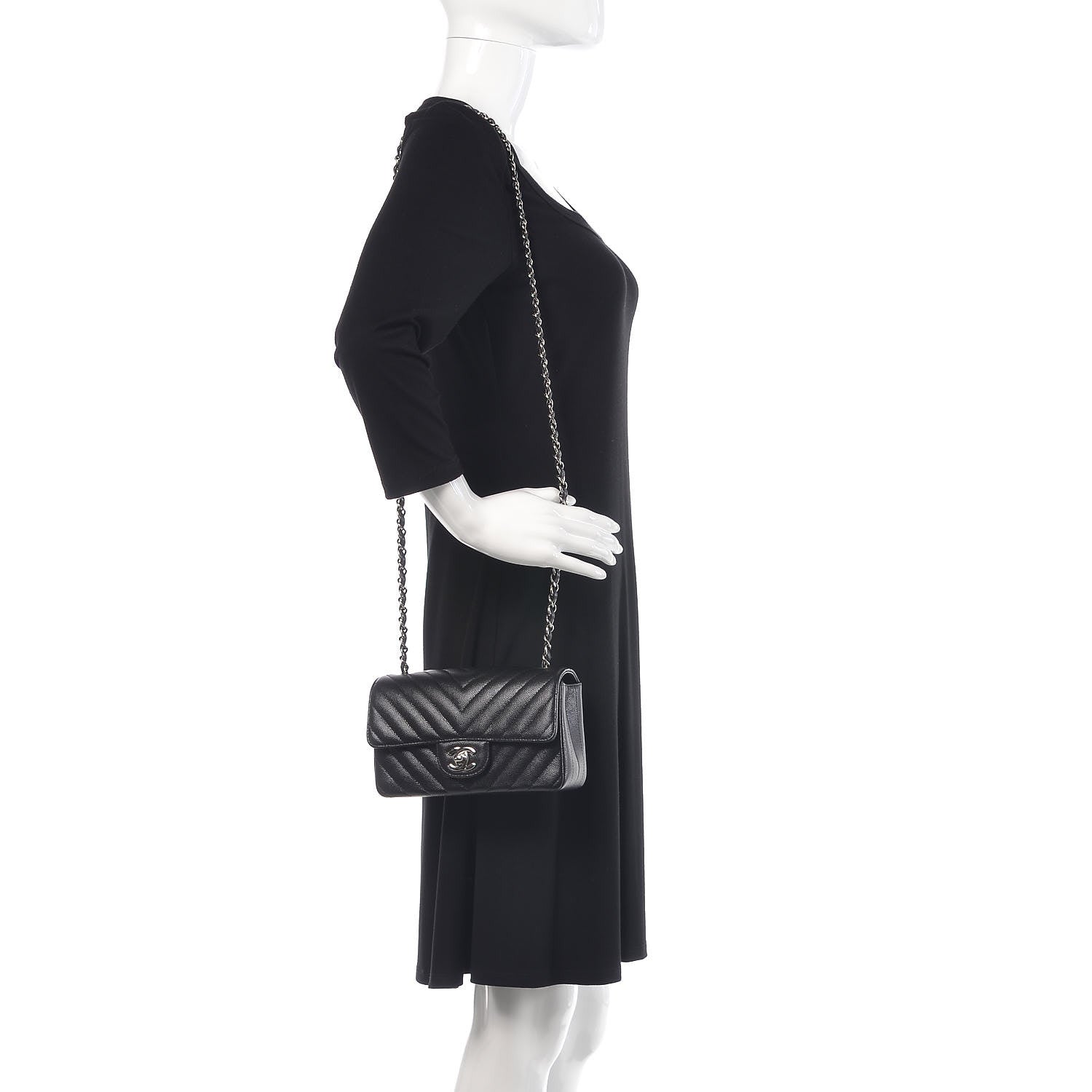Chanel Caviar Chevron Quilted Mini Rectangular Flap Black 2 of 9