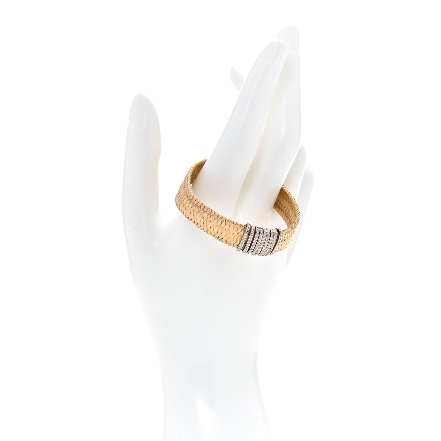 18K Yellow Gold Diamond Wide Silk Mesh Bracelet