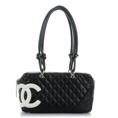 Chanel Calfskin Quilted Large Cambon Bowler Black White 1 of 7