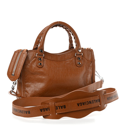 Balenciaga Agneau Classic Silver Hardware Mini City Logo Strap Camel Black 3 of 10