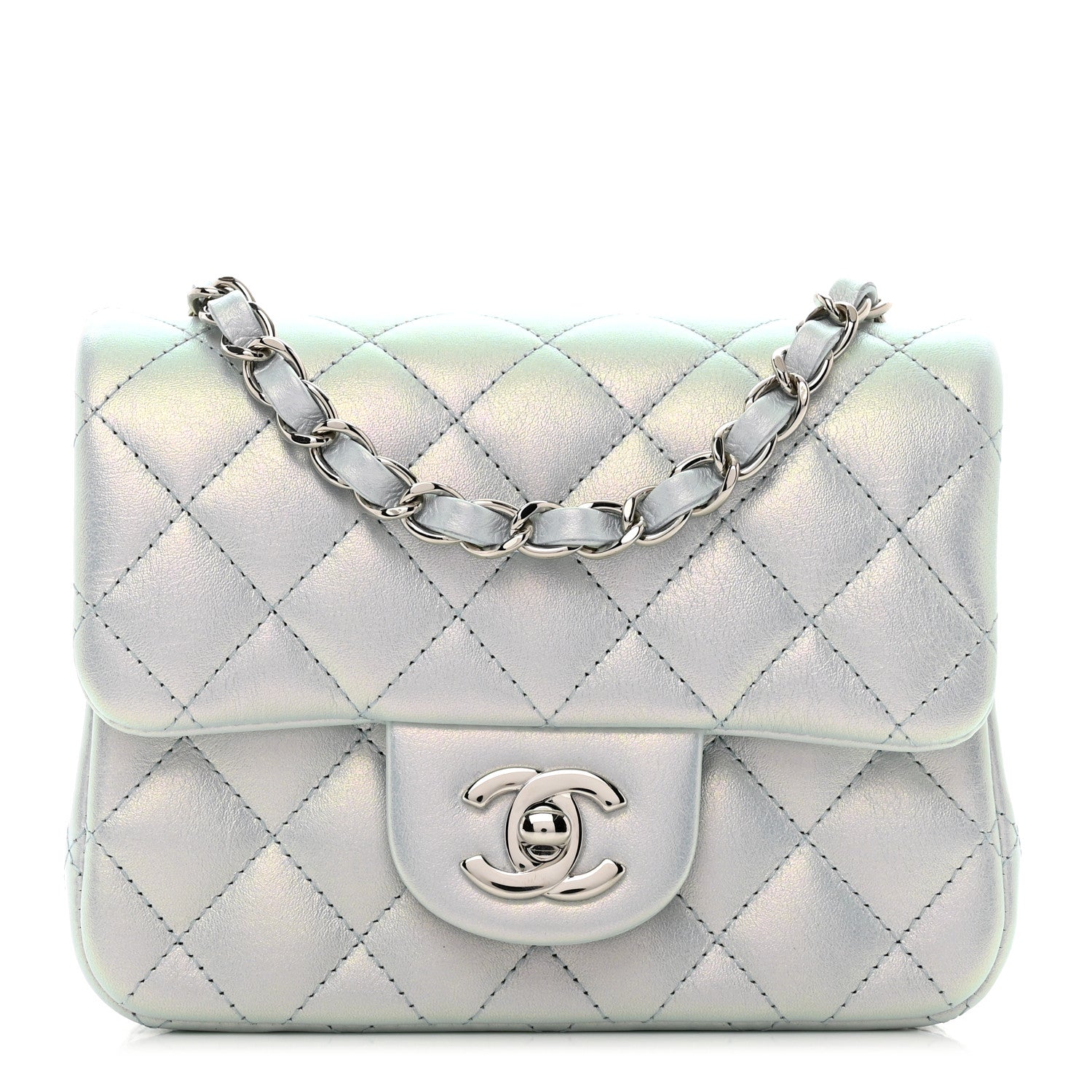 Chanel Iridescent Lambskin Quilted Mini Square Flap Light Blue 1 of 10