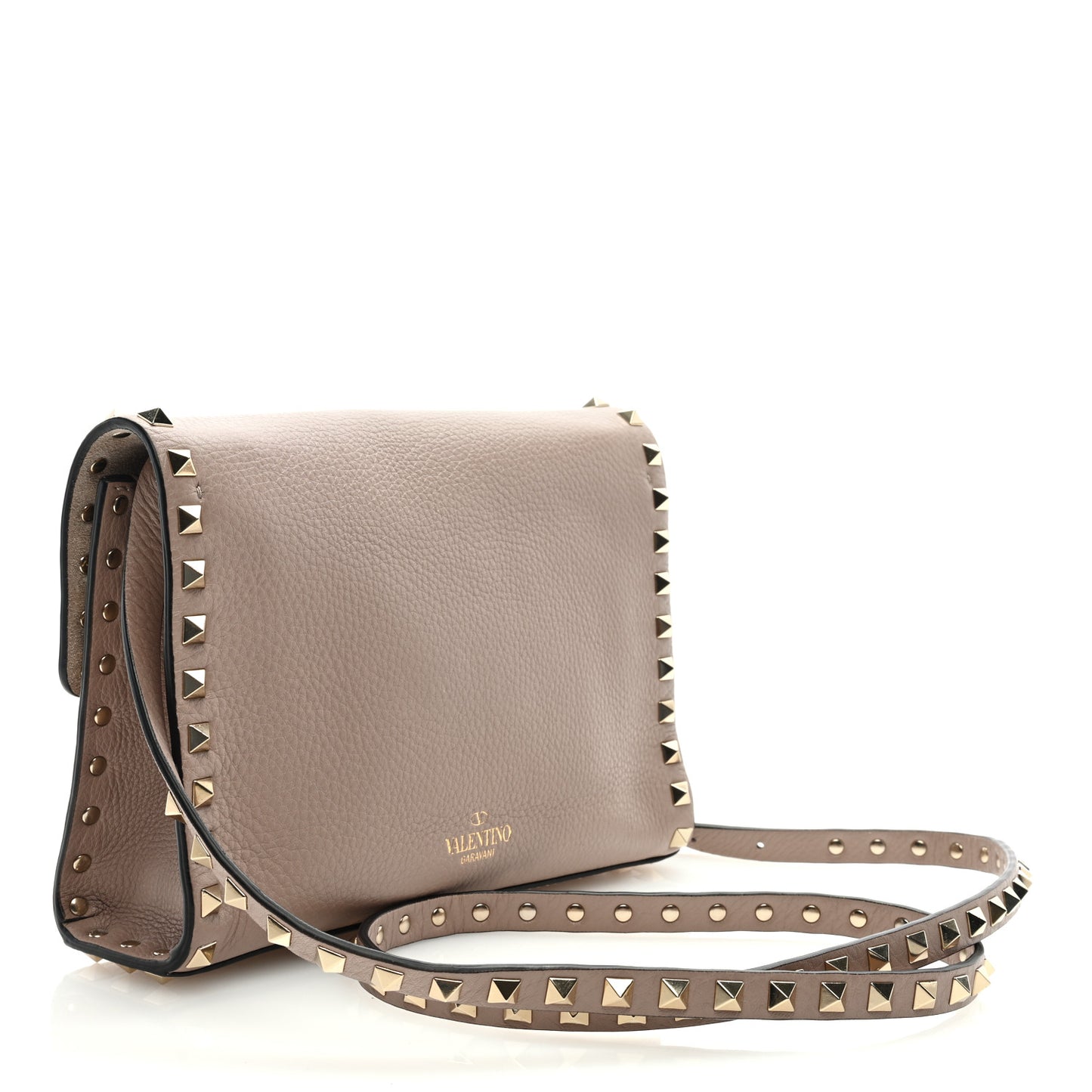 Pebbled Calfskin Medium Rockstud Flip Lock Crossbody Bag Poudre