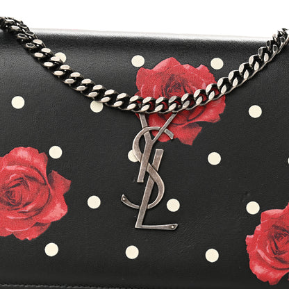 Saint Laurent Calfskin Polka Dot Floral Print Monogram Chain Wallet Black 7 of 9