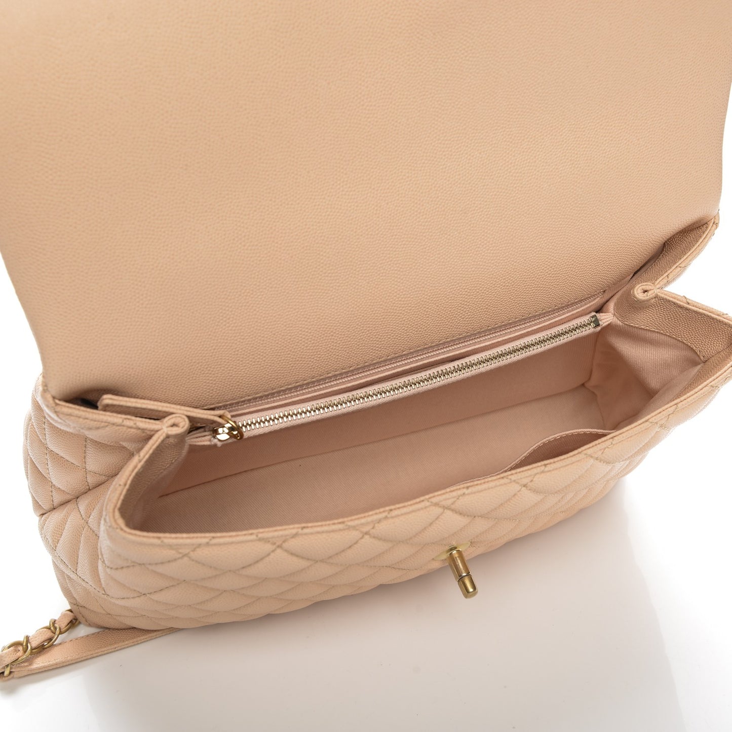 Caviar Quilted Medium Coco Handle Flap Light Beige