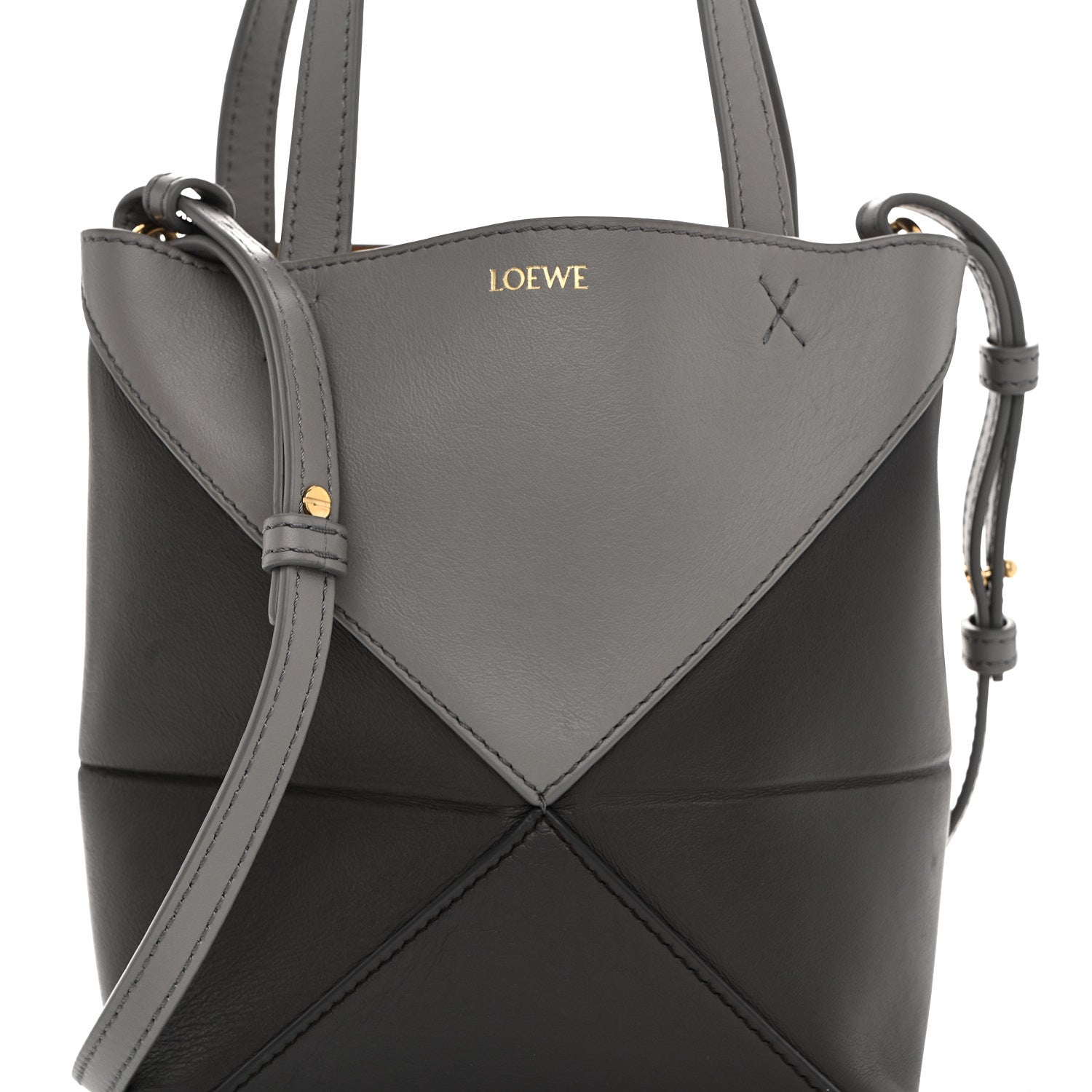 Loewe Shiny Calfskin Mini Puzzle Fold Tote Pearl Grey Dark Grey 8 of 10