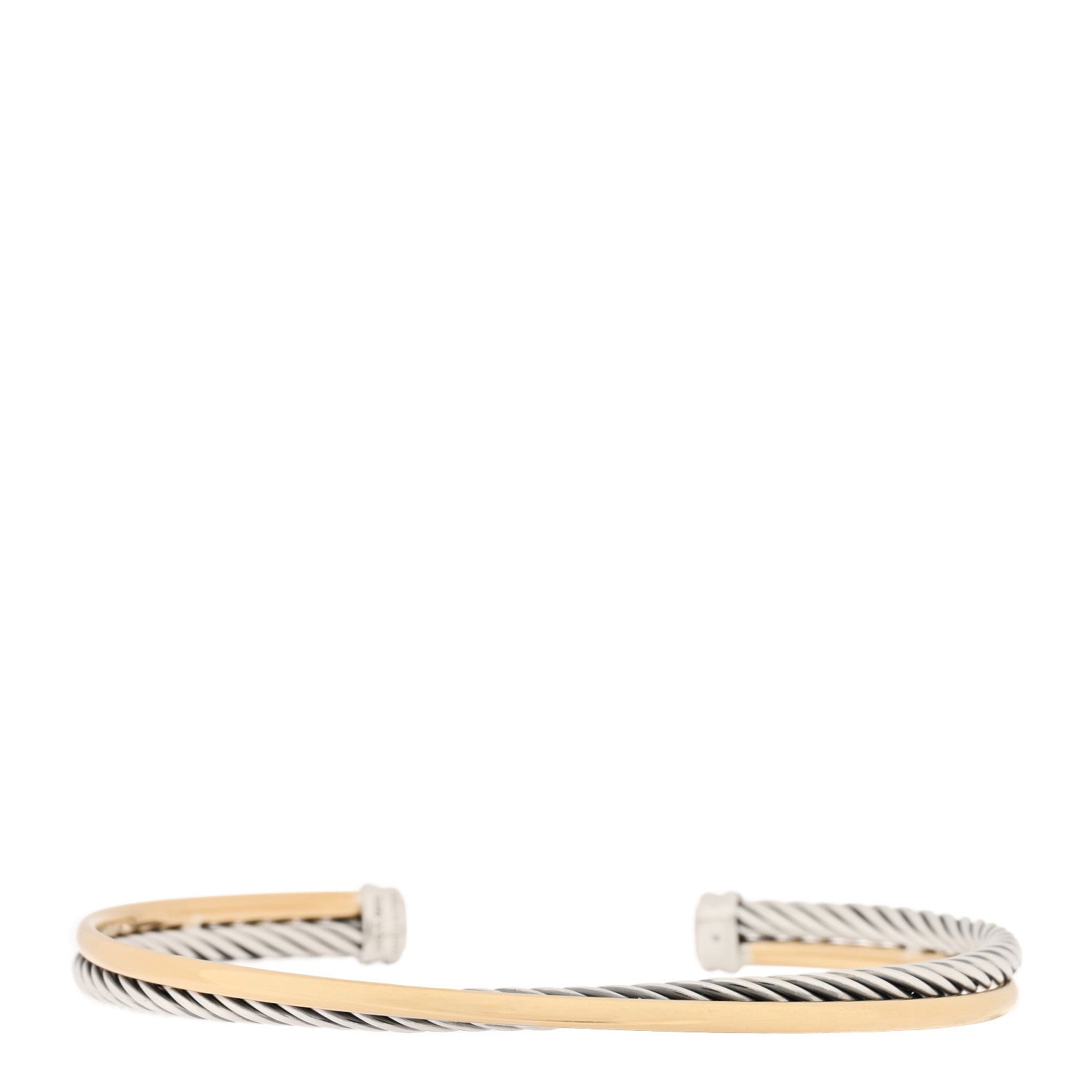 David Yurman Sterling Silver 18K Yellow Gold 3mm Crossover Cuff Bracelet 1 of 3