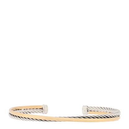 David Yurman Sterling Silver 18K Yellow Gold 3mm Crossover Cuff Bracelet 1 of 3