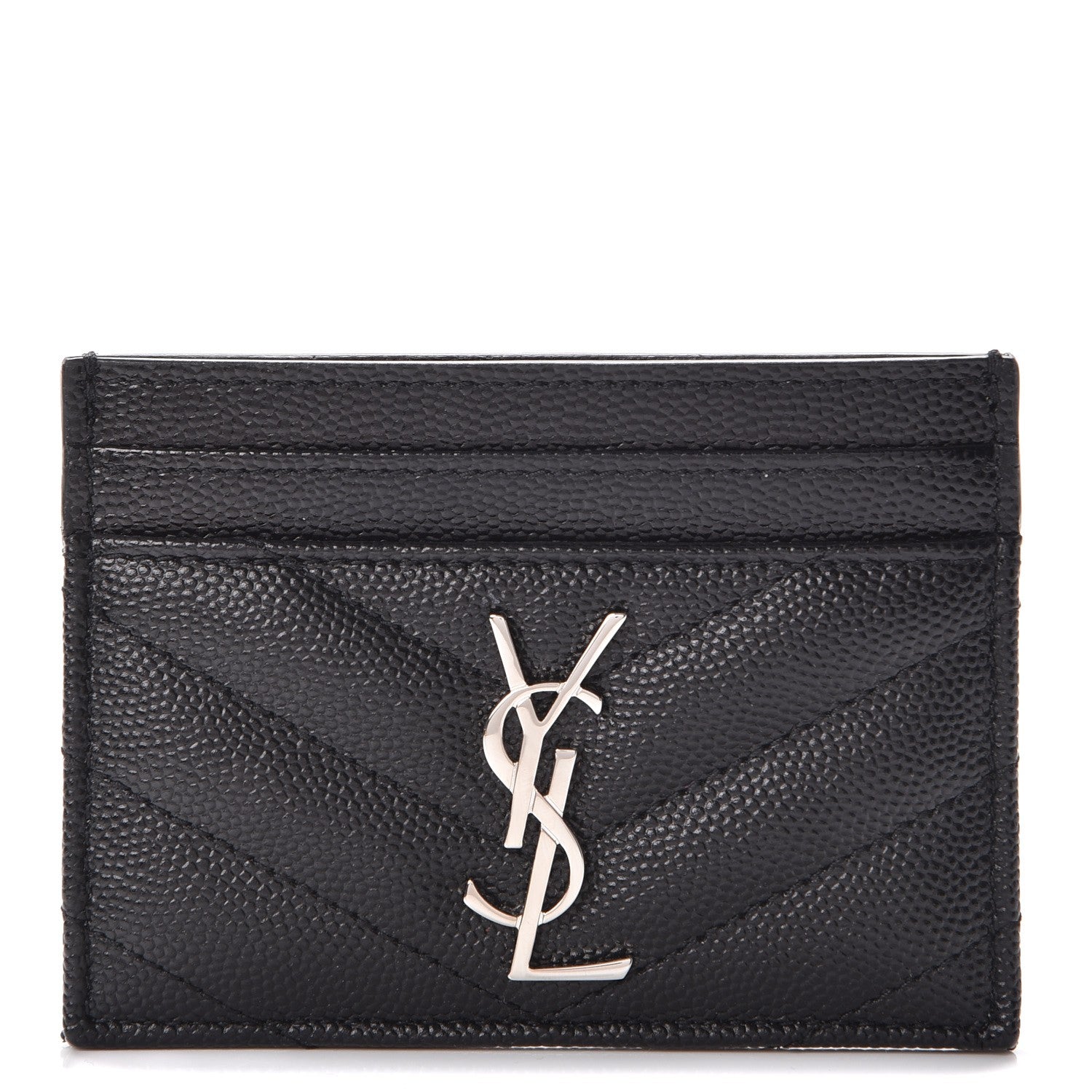 Saint Laurent Grain De Poudre Matelasse Chevron Monogram Credit Card Case Black 1 of 8