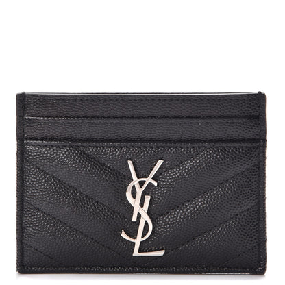Saint Laurent Grain De Poudre Matelasse Chevron Monogram Credit Card Case Black 1 of 8