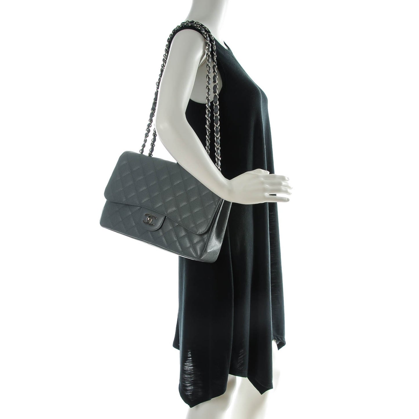 Caviar Quilted Jumbo Single Flap Grey