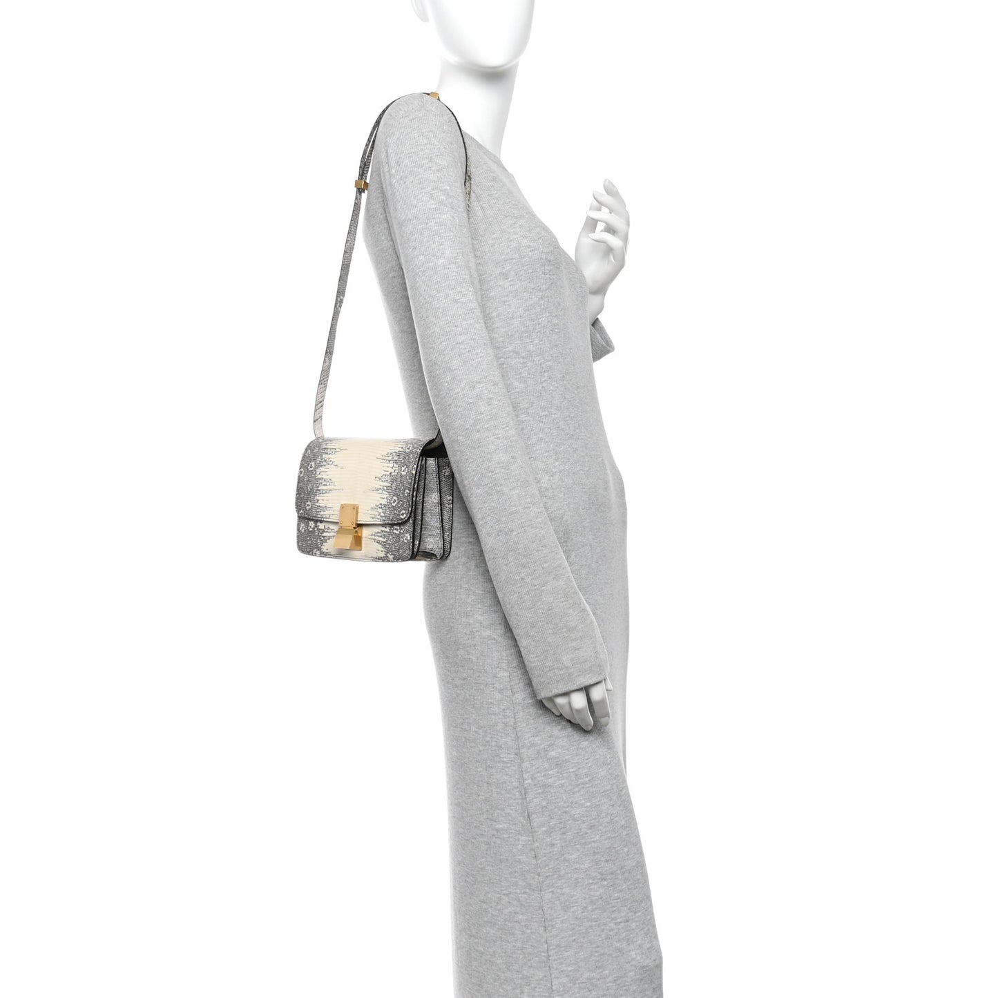 Lizard Small Classic Box Flap Bag Natural