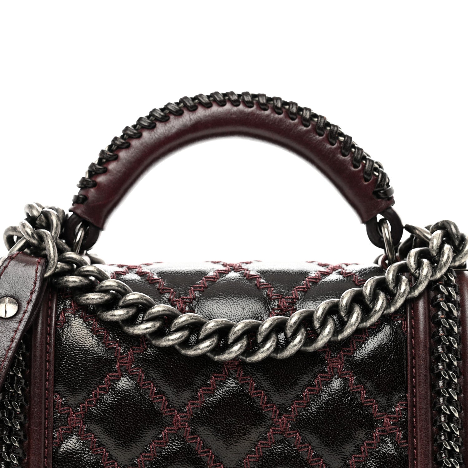 Chanel Shiny Goatskin Quilted Small Boy Top Handle Flap Burgundy 5 of 11