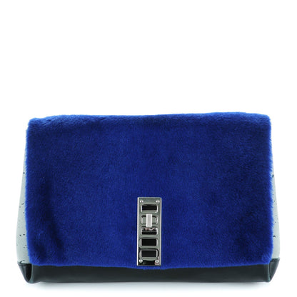 Proenza Schouler Sheephair Calfskin Suede PS Elliot Clutch Cobalt Black 1 of 6
