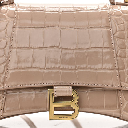 Balenciaga Shiny Calfskin Crocodile Embossed Small Hourglass Top Handle Bag Nude Beige 8 of 10