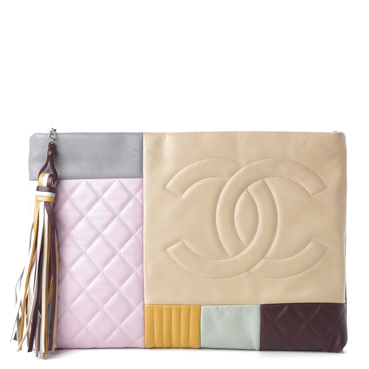 Lambskin Patchwork Medium Cosmetic Case Multicolor Burgundy