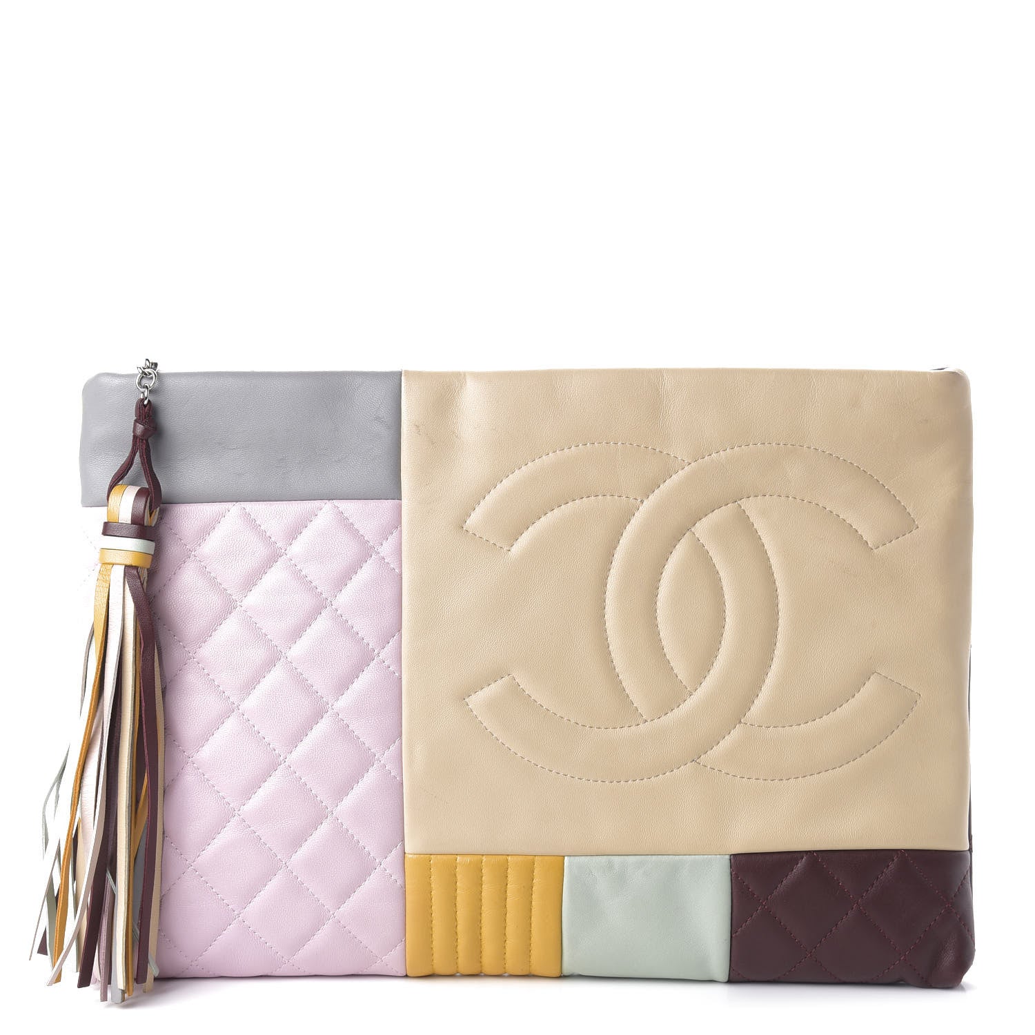 Chanel Lambskin Patchwork Medium Cosmetic Case Multicolor Burgundy 1 of 11