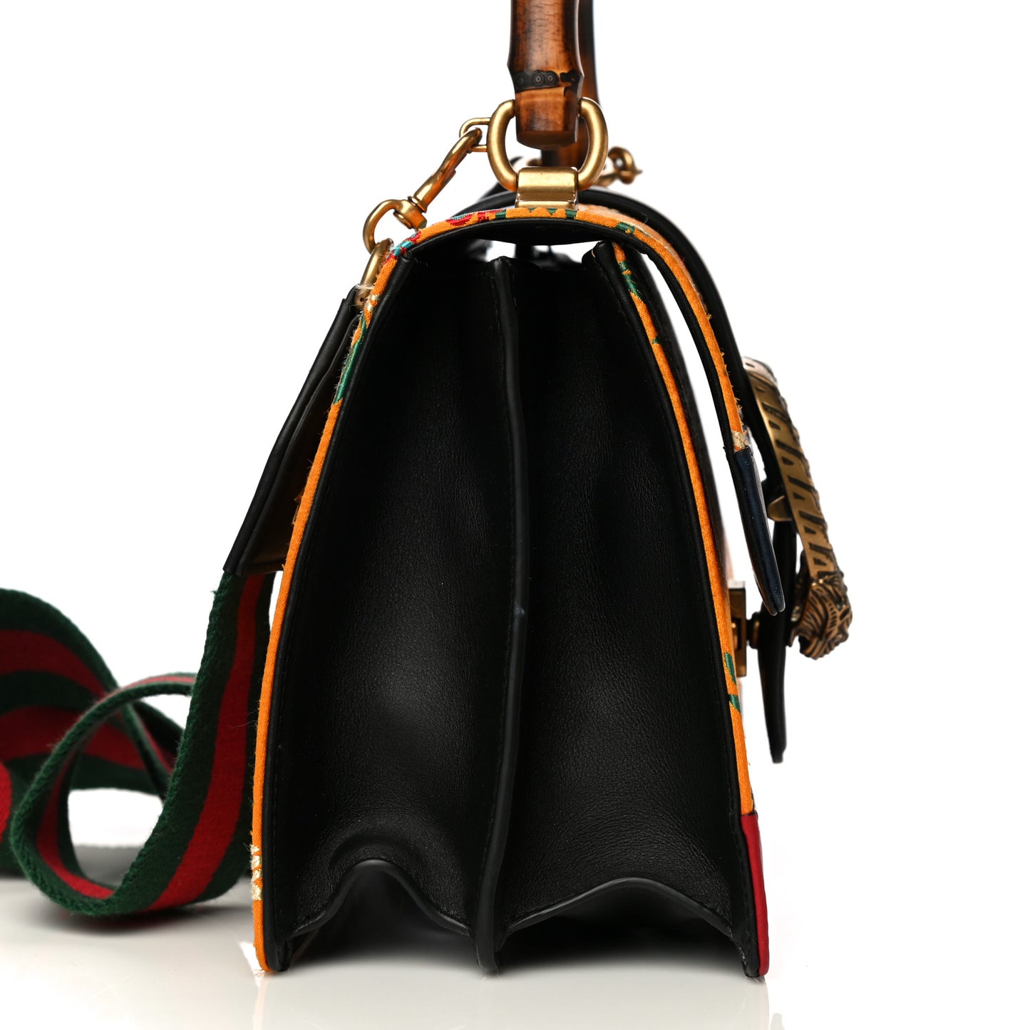 Satin Calfskin Bamboo Web Tokyo Print Medium Dionysus Top Handle Bag Giallo Multicolor Blue Agata Hibiscus Red
