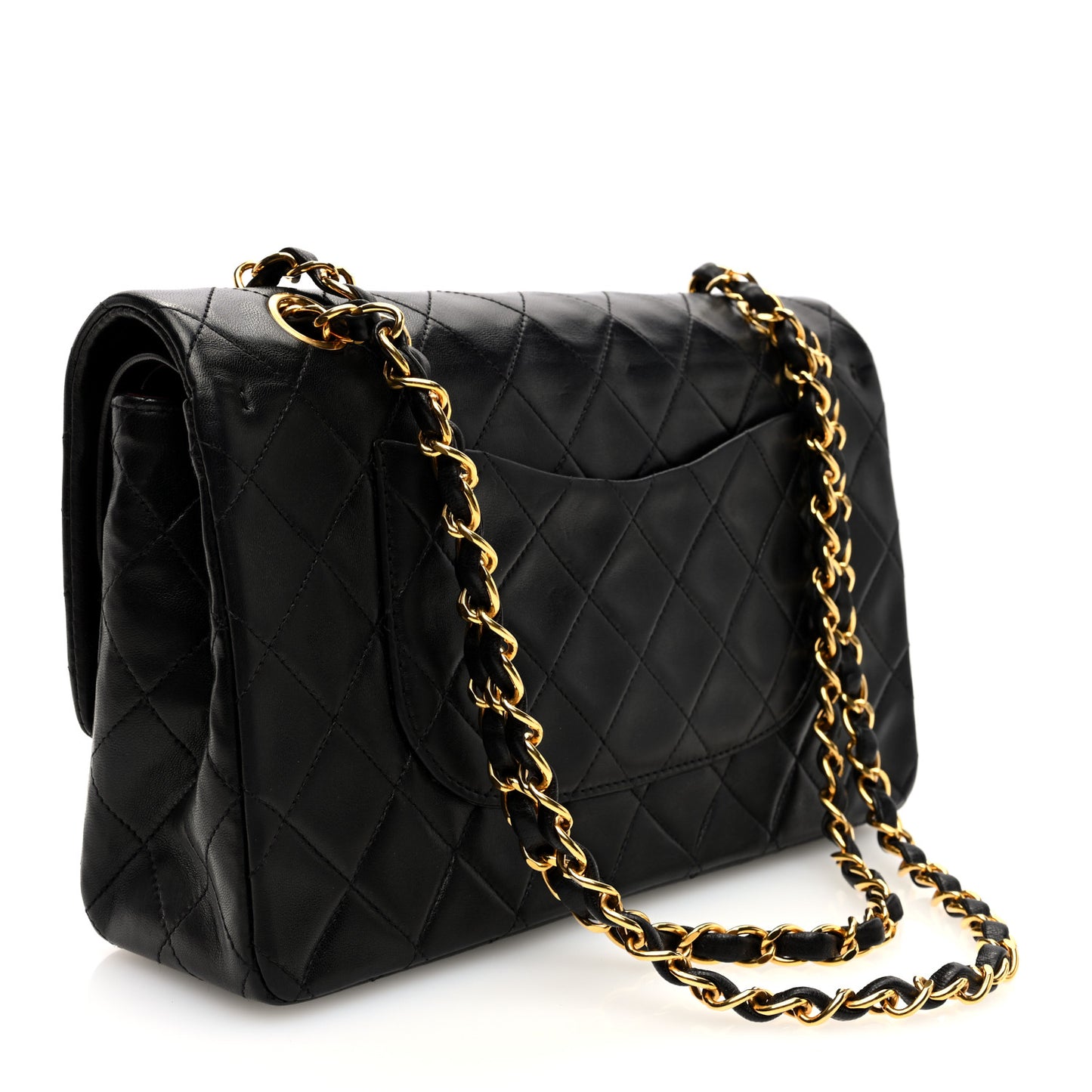 Lambskin Quilted Medium Double Flap Black