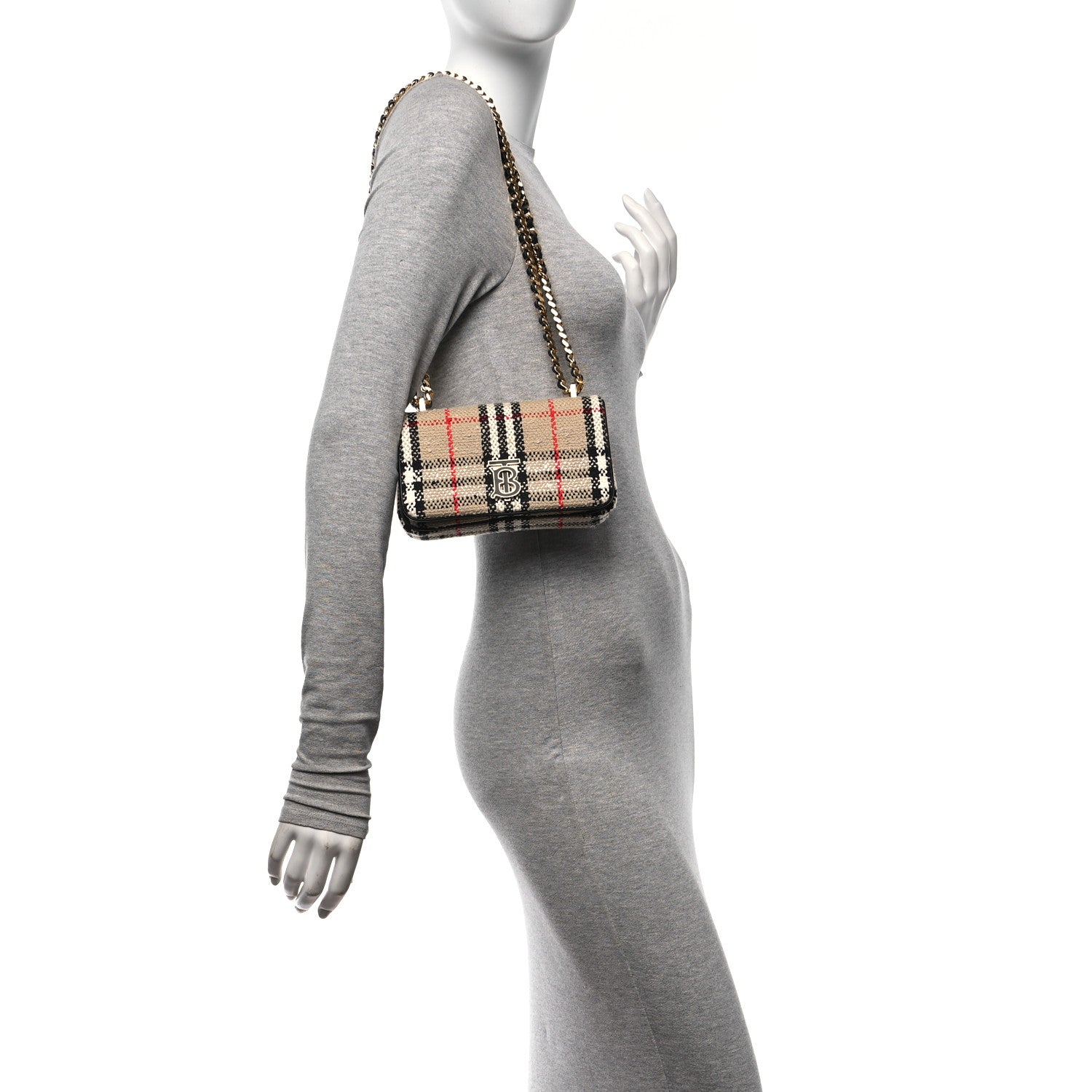 Burberry Calfskin Boucle Check Small Lola Chain Bag Archive Beige 2 of 8