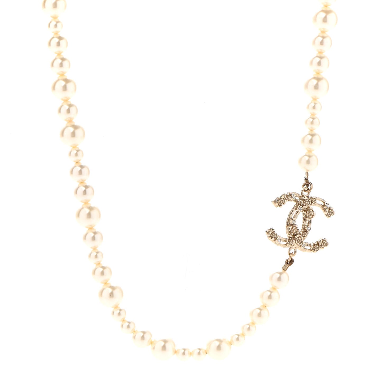 Pearl Crystal CC Camellia Short Necklace Gold