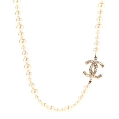 Chanel Pearl Crystal CC Camellia Short Necklace Gold 1 of 8