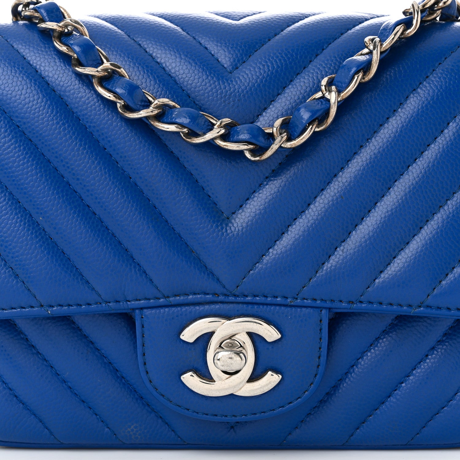 Chanel Caviar Chevron Quilted Mini Square Flap Blue 8 of 10
