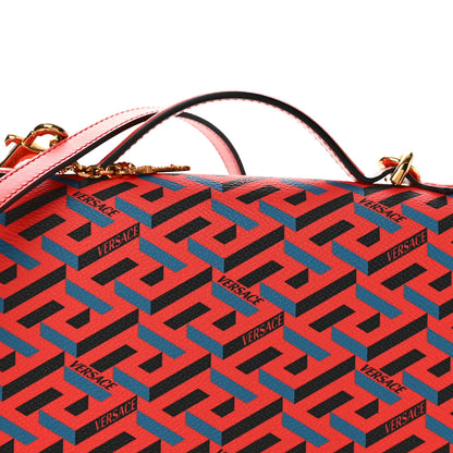 Versace Coated Canvas La Greca Signature Top Handle Bag Blue Red 8 of 13